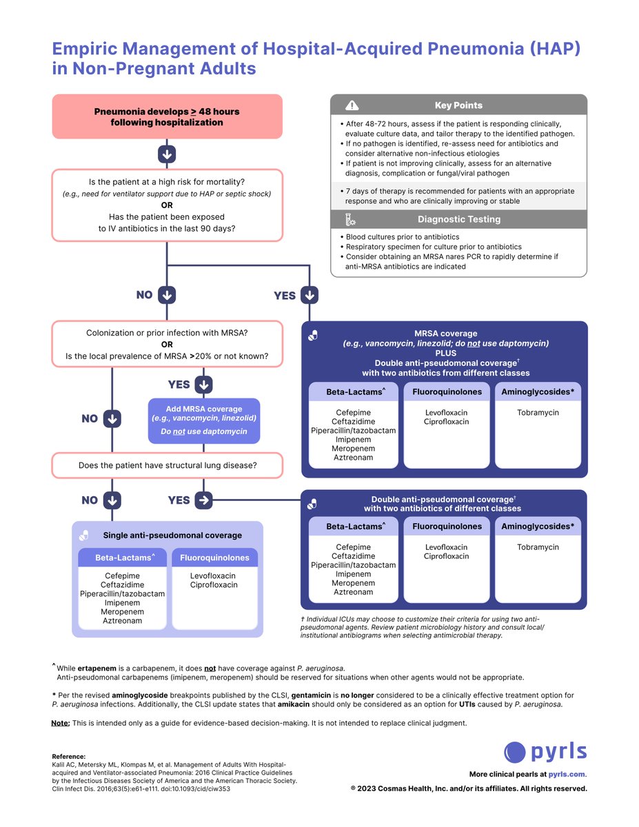 PyrlsApp's tweet photo. Hospital-Acquired Pneumonia Pharmacotherapy 🏥

Free chart PDF in your @PyrlsApp! ✨

#IDTwitter #TwitteRx #MedTwitter https://t.co/1mbetccUZe