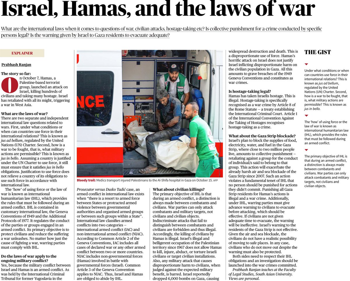 Prabhash Ranjan (@pranjan12781) on Twitter photo Sharing an explainer (in the form of frequently asked questions) I have written for The Hindu on Israel, Hamas and the Laws of War.
Thanks to <a href="/Varsha_JNU/">Varsha Singh</a> for useful discussions. Sharing an explainer (in the form of frequently asked questions) I have written for The Hindu on Israel, Hamas and the Laws of War.
Thanks to <a href="/Varsha_JNU/">Varsha Singh</a> for useful discussions.