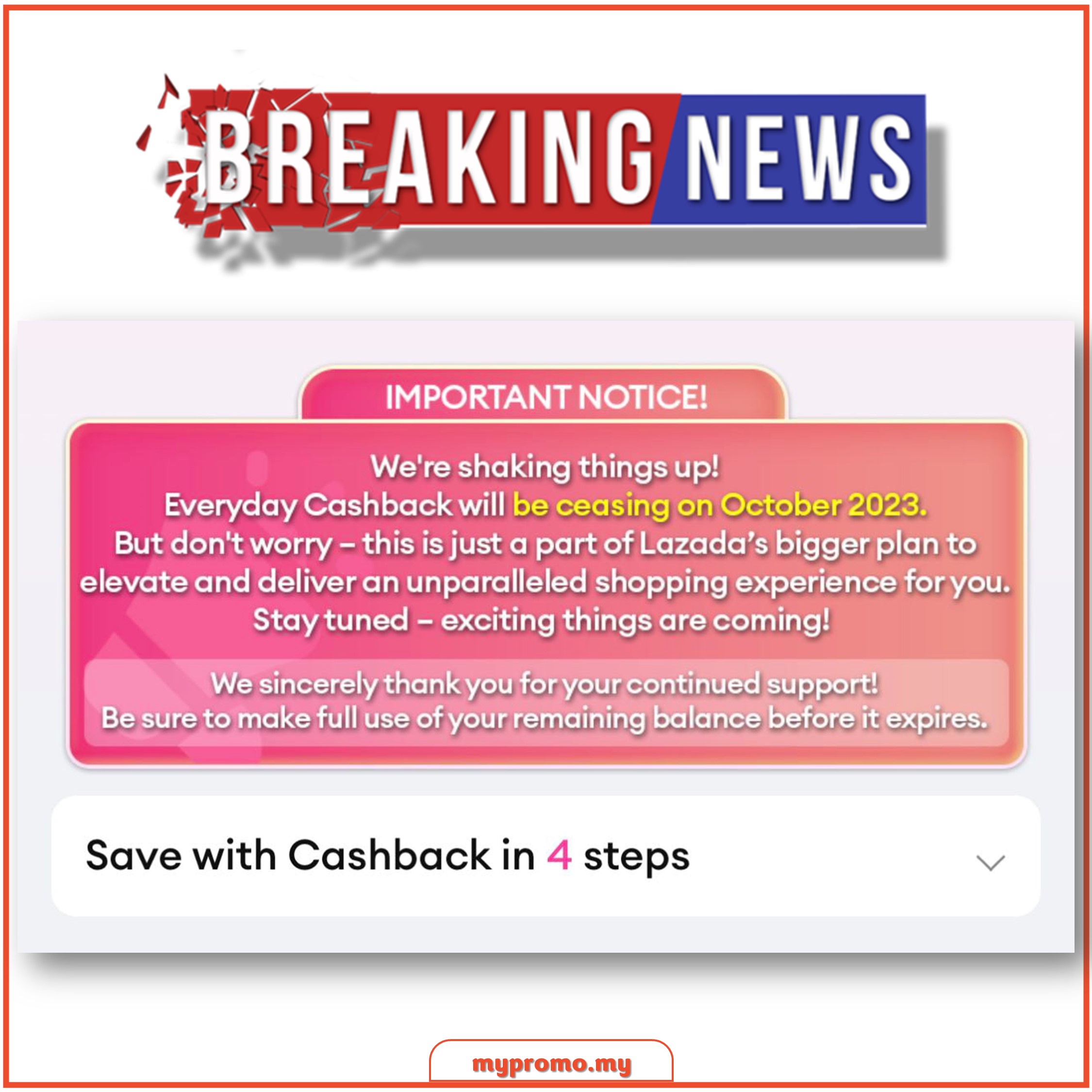Lazada Everyday Cashback will be Discontinued