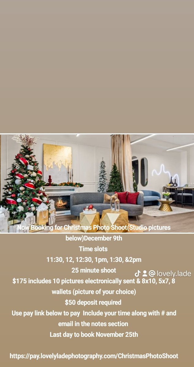 Ladefeb's tweet photo. Now Booking for Christmas Photo Shoot(Studio pictures below)December 9th
Use pay link below to pay  Include your time along with # and email in the notes section 
Last day to book November 25th

https://t.co/KEFaOLY7Ln https://t.co/VfkcUzhUcT