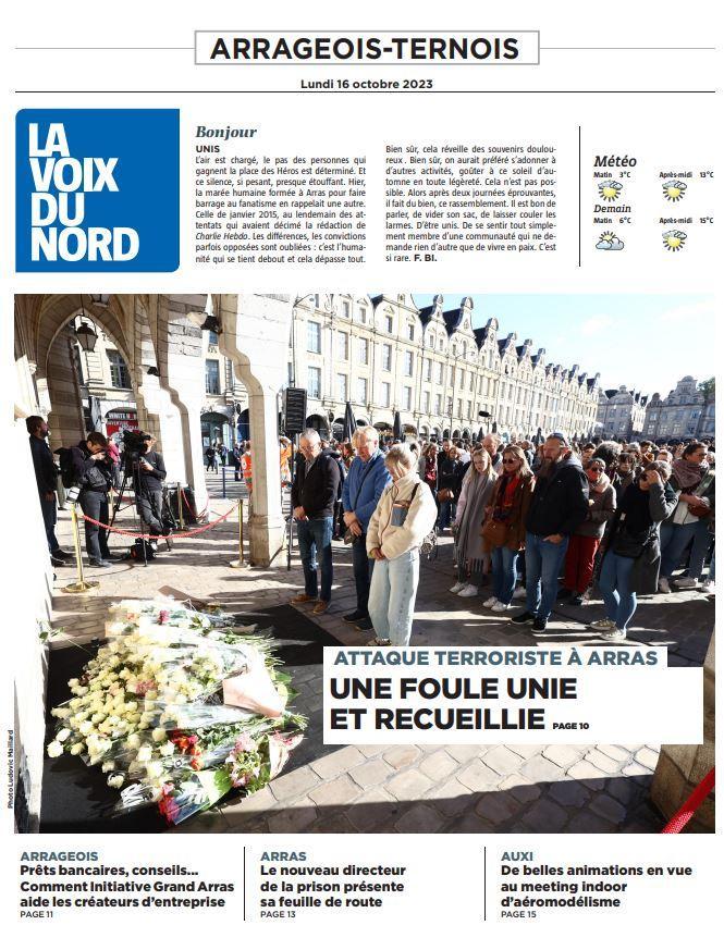 Bonjour, voici les titres à la une de votre édition du jour. Et retrouvez plus d'informations tout au long de la journée sur notre site => lavoixdunord.fr/region/arras-e…