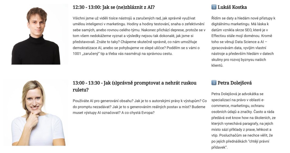 Debordelizace AI jak to pracovně nazýváme. Takové budou první dvě přednášky od <a href="/delamseo/">Lukáš Kostka</a> a @DolejsovaPetra. Jak implementovat AI do firmy a jak na tom nevyhořet? Hezky prakticky! 💛

Tak co uvidíme se 25.10.? 
marketingova-plzen.cz/konference-2023