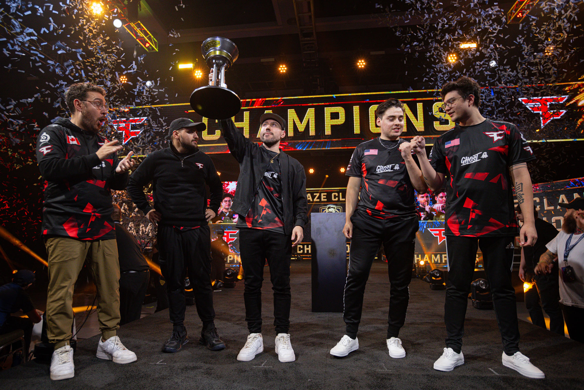 FaZe Clan with the Halo World Championship 2023 trophy on the Main Stage