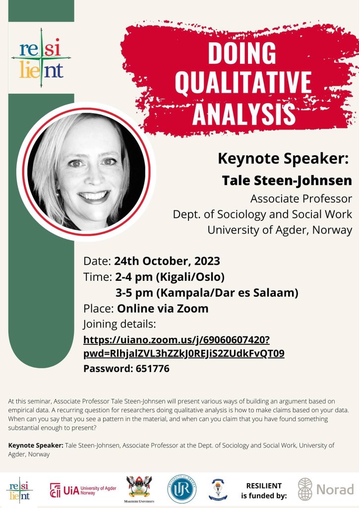 Resilient (@resilienteac) on Twitter photo Mark your calendars for October 24th as <a href="/AgderUniversity/">University of Agder</a> 's Associate Professor Tale Steen-Johnsen gives a #RESILIENTWebinar presentation on “Doing Qualitative Analysis". Do not miss this online event! Download the flyer & spread the word: resilient.uia.no/wp-content/upl…
#ResearchTalk Mark your calendars for October 24th as <a href="/AgderUniversity/">University of Agder</a> 's Associate Professor Tale Steen-Johnsen gives a #RESILIENTWebinar presentation on “Doing Qualitative Analysis". Do not miss this online event! Download the flyer & spread the word: resilient.uia.no/wp-content/upl…
#ResearchTalk