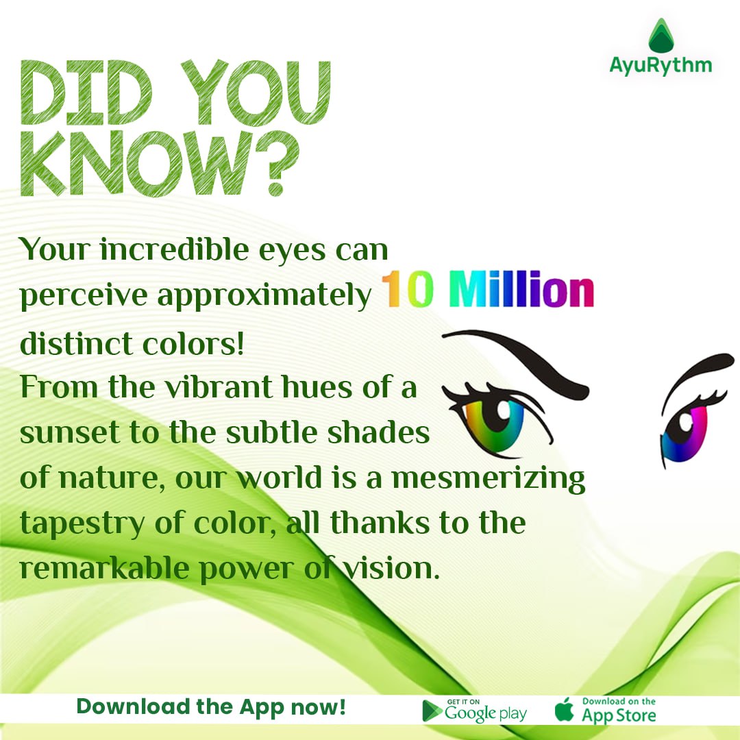 Your eyes are more than just windows to the soul; they're marvels of nature! From their incredible color spectrum to their ability to capture the world's beauty, eyes truly are a masterpiece. 🌟👁️
#AyuRythm #EyeFacts #ColorsOfLife #DidYouKnow #EyeColor #ColorfulWorld