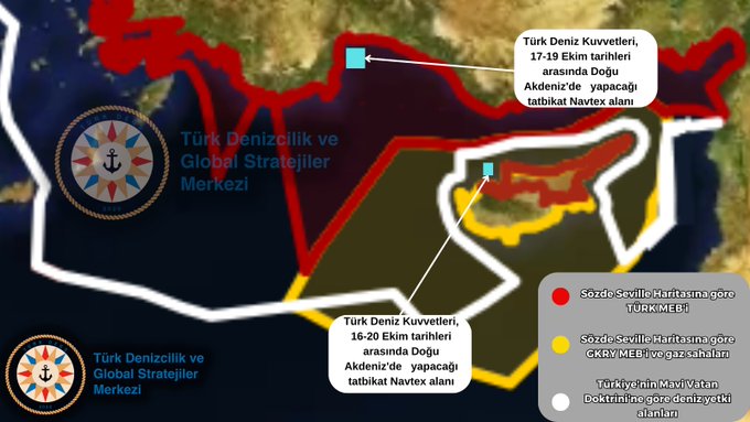 TÜRKLER GELİYOR Navtex YAYINLANAN SON NAVTEX haritasıyla ABD ye mesaj veriliyor. ANTALYA açıkları ve GÜNEY KIBRISIN dibi olarak seçilmiş ..filistin nerede navtex nerede diyenler olacaktır navtex haritası dışında kalan alanın genişliğini sizin belirleyeceğiniz mesafede donanmayı