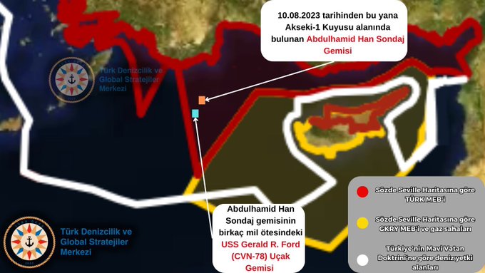 TÜRKLER GELİYOR Navtex Amerikan uçak gemisi akdenize israile yardım için geldiğinde an itibarıyle demirlediği bölge ,,şu anda sondaj çalışması yapmakta olan ABDÜLHAMİT HAN gemimizin tam dibine demirlemesi TÜRKİYEYİ hızlı bir şekilde tahrik edip savaşa çekmek .. MUAVENET gemimize