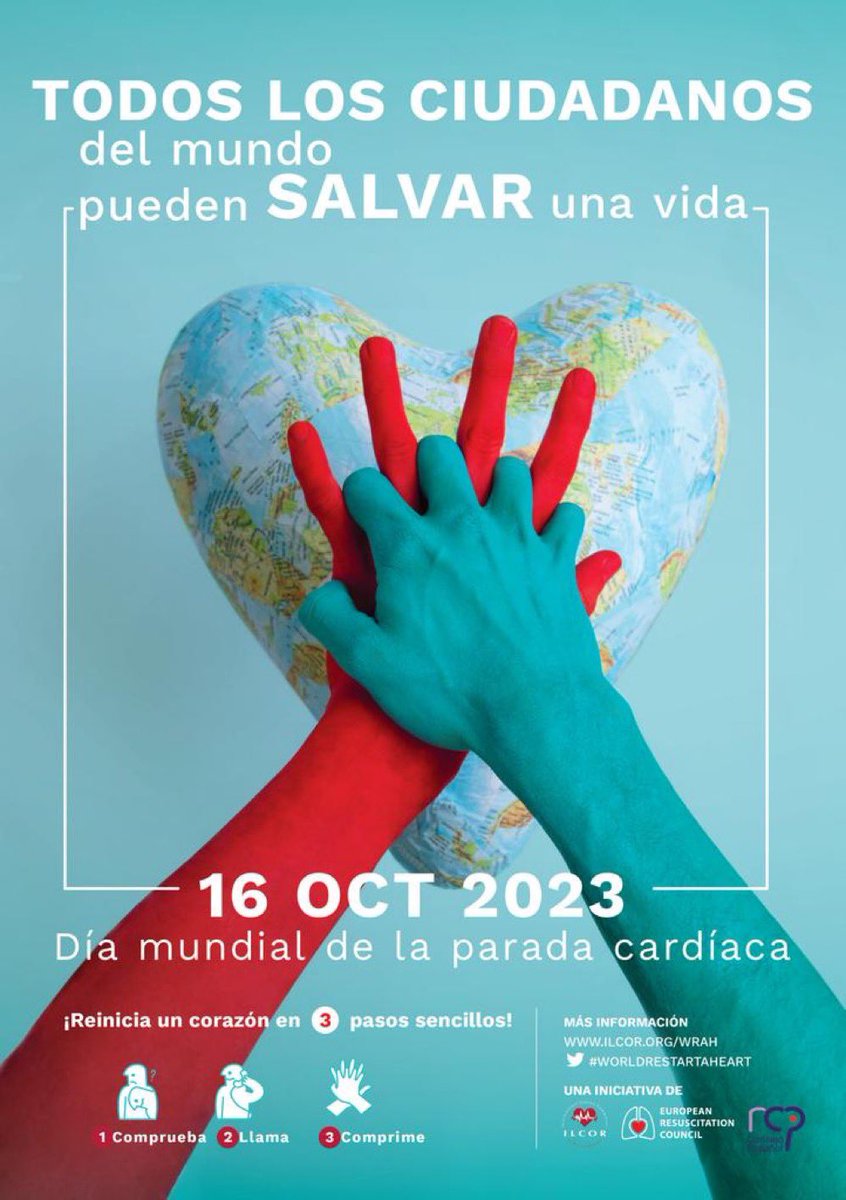 sergimora80's tweet photo. 🚨 Hoy 16 de octubre, #DiaMundialDeLaParadaCardiaca, la importancia no solo de los profesionales sino de todos los ciudadanos/as en formarse en #RCP básica  #Salud 

🫀Tú puedes salvar una vida 
1️⃣ 👁Comprueba
2️⃣ 📞 No responde, llama al 112
3️⃣💪Comprime

#WorldRestartAHeartDay https://t.co/xXpoFB1E6I