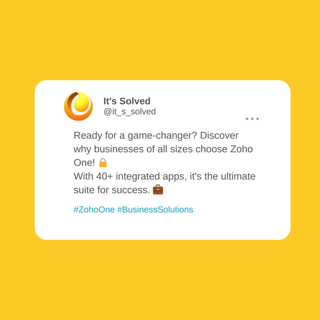 Ready for a game-changer? Discover why businesses of all sizes choose Zoho One! 🔒

With 40+ integrated apps, it's the ultimate suite for success. 💼

#ZohoOne #BusinessSolutions 

Visit:- itsolutionssolved.com.au/zoho-one