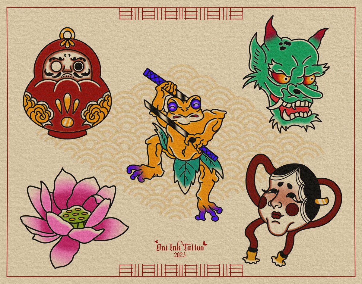 Japanese Traditional imagery with slight neo traditional colors.