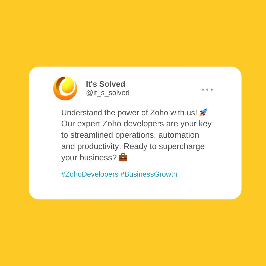 it_s_solved's tweet image. Understand the power of Zoho with us! 🚀 
Our expert Zoho developers are your key to streamlined operations, automation and productivity. Ready to supercharge your business? 💼
#ZohoDevelopers #BusinessGrowth 
Visit:- itsolutionssolved.com.au/zoho-expert-de…