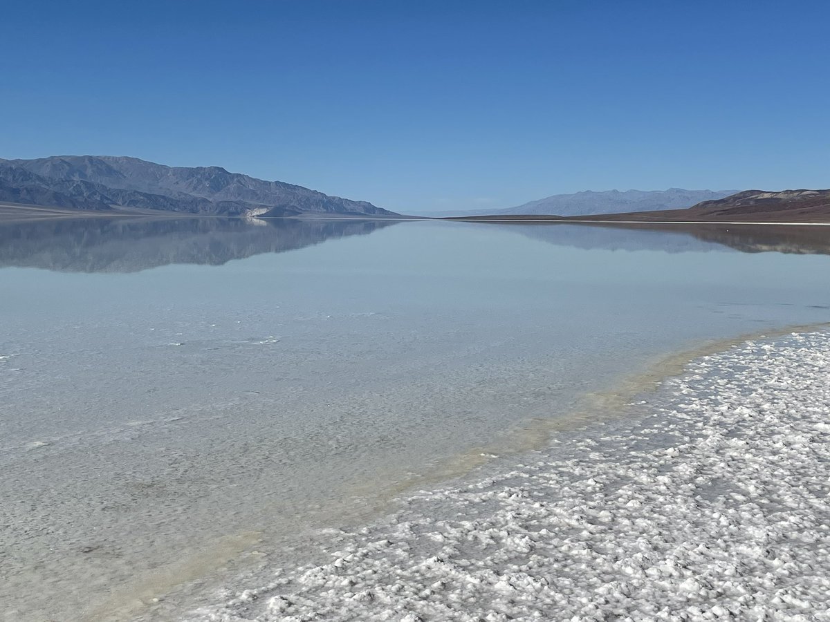 This is a lake today at Badwater in Death Valley National Park, from all the runoff during huge rains from #HurricaneHillary remnants in August. The salty lake is slowly evaporating.