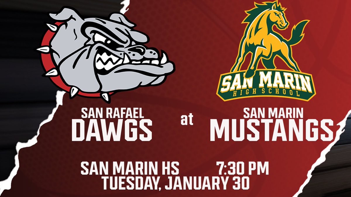 MCAL GAME TONIGHT!  

The Dawgs make the short 14.6 mile trek to Novato to take on the  @SMmustangs of San Marin in a important MCAL battle. See you there, Dawg Pound!  

⏰7:30
📍San Marin HS  

@marinij_sports @IRossMIJ #MarinHoops @westcoastpreps_ #WeAreSR