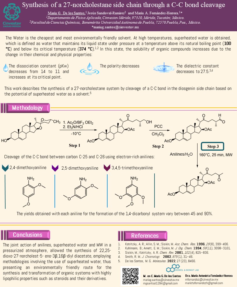 Hi #LatinXChem23,  this is my work "Synthesis of a 27-norcholestane side chain through a C-C bond cleavage". <a href="/LatinXChem/">LatinXChem</a> #LatinXChemOrg #Org045 <a href="/OrgBiomolChem/">OBC</a> <a href="/EurJOC/">EurJOC</a> <a href="/beyondbenign/">Beyond Benign</a>  <a href="/green_rsc/">Green Chemistry</a> <a href="/RSC_Sus/">RSC Sustainability</a> #CinvestavMerida ☺️👩‍🔬