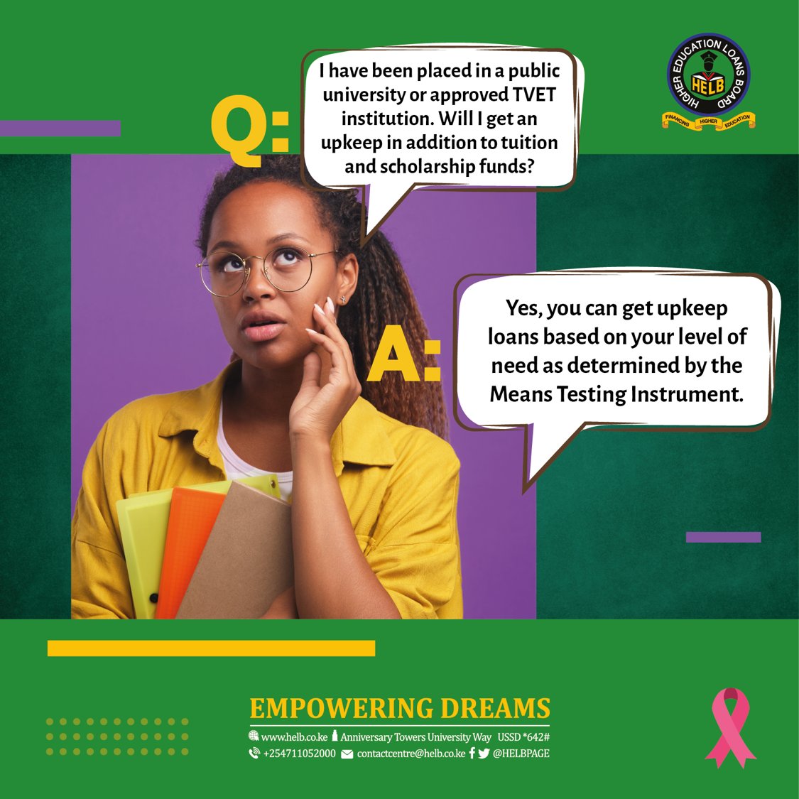 In addition to your loan and scholarship, we give you an upkeep loan – disbursed to the account number you listed at registration.