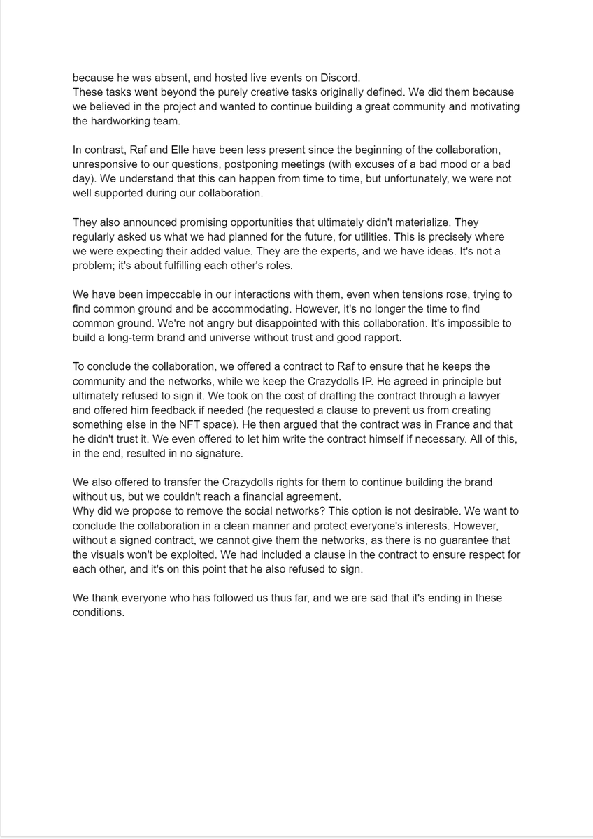 idlepjer's tweet photo. Hi everyone,
I'm very sad to announce that CrazydollsNFT is ending. We wish to explain the reasons why. 
Thanks everyone who followed us in this journey. 
@crazydollsnft https://t.co/KDnH4Z6SlK