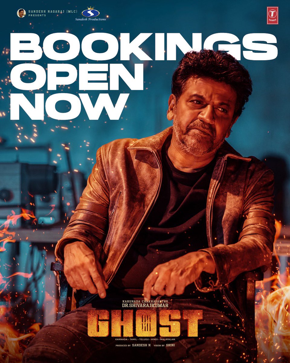 You can now reserve your seats for our movie #Ghost on BookMyShow. Don't miss the chance to watch this thrilling heist action film with your family at a nearby cinema on October 19th. #GHOST #oct19 @NimmaShivanna @SandeshPro @JayannaFilms @TSeries