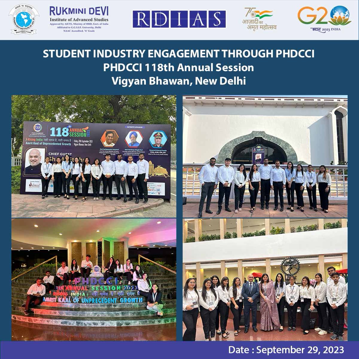 Students of MBA, Rukmini Devi Institute of Studies, participated in the 118th Annual Session, organized by 𝐏𝐇𝐃𝐂𝐂𝐈 on September 29, 2023, at Vigyan Bhawan.
#RDIAS #MBA #BBA #PHDCCI #IndustryAcademia #student #skillgap #AzadiKaAmritMahotsav #75yearsofIndependence