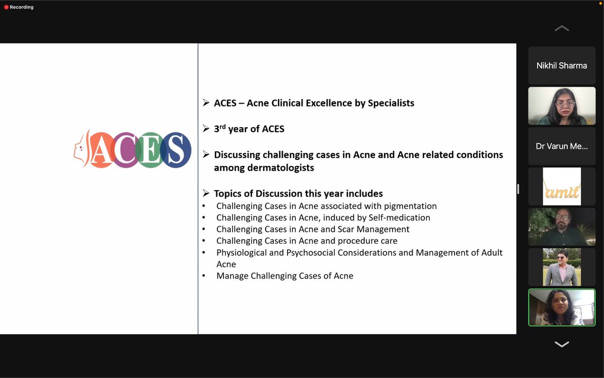 SoumyaSachdeva's tweet photo. Participated as a panellist/ Speaker in the ACES ( Acne Clinical Excellence by Specialist) webinar by Glenmark skinnora, along with Dr. Aseem Sharma Sir as moderator and Dr Hitalkumar Patel as Co panellist. 
We had 1000+ audience with a string of interactive questions https://t.co/8LMf0cxa1O