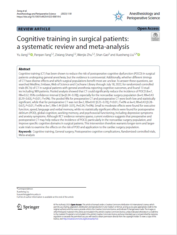 journal_aps's tweet image. Jiang et al. explored the effect of #CognitiveTraining (CT) on preventing #POCD in patients undergoing #surgery with general #anesthesia. They investigated whether different timings of CT have diverse effects and which surgical populations benefit most.
link.springer.com/article/10.100…