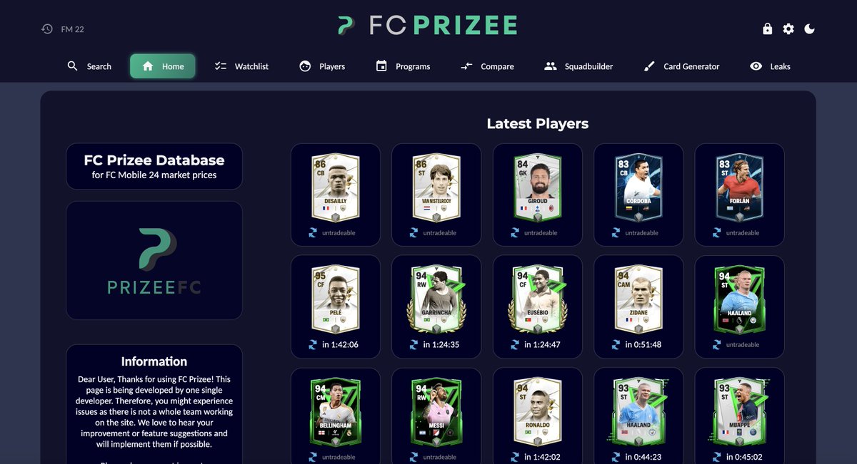fcprizee's tweet photo. FC Prizee Update 🥳
👉 https://t.co/qzfcvjkaQ6

⭐ Market prices (80+)
⭐ Price notifications
⭐ Levelling
⭐ Animations

Bug fixes:

🛠️ Search lags
🛠️ Search filters
🛠️ Comparison

Discord Bot is back!
👉 Join: https://t.co/NK6YAE3Bwx
👉 Add: https://t.co/67IwLeu7RR