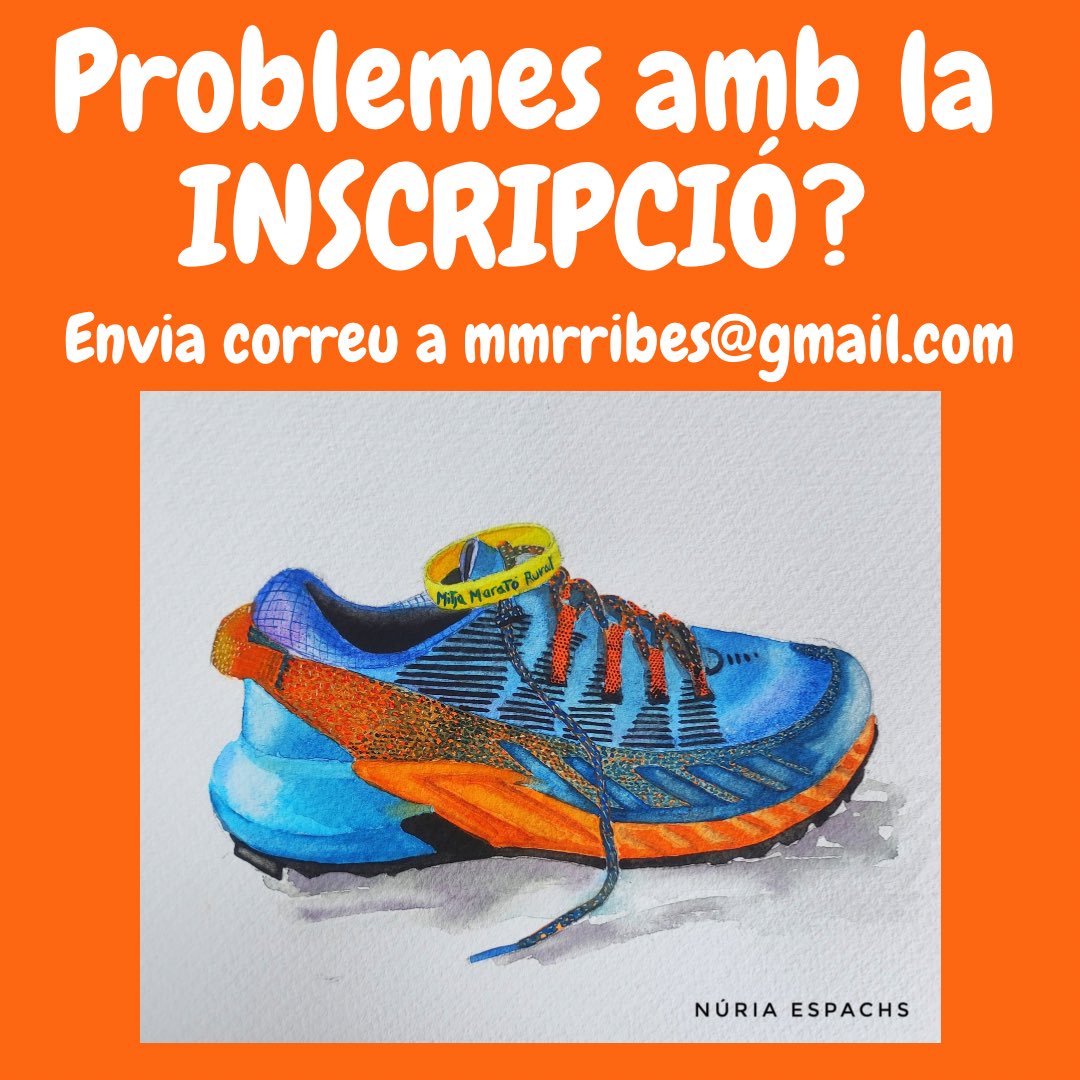 La web per fer la INSCRIPCIÓ falla molt.
Envieu un correu a mmrribes@gmail.com amb les vostres dades(nom,cognoms,edat, DNI i distància)
-29 OCTUBRE. 9.00h. Recorreguts nous de #21K #10K #CAMINADA10K 
•10€
•OBLIGATORI portar got.
• No es poden portar animals, ni lligats
