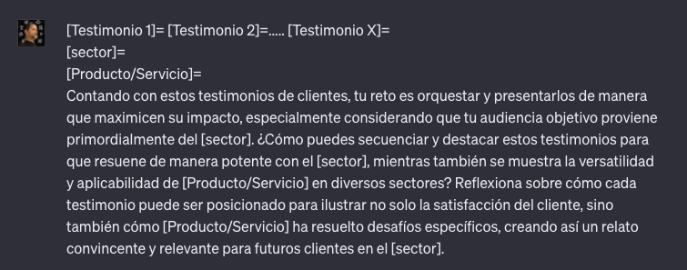 ToniRat's tweet photo. Optimiza el Impacto de tus Testimonios con #ChatGPT 

Descubre cómo secuenciar y destacar cada historia para:
Ilustrar satisfacción y solución de desafíos 
Crear un relato convincente para futuros clientes https://t.co/vMGw6HdqBf