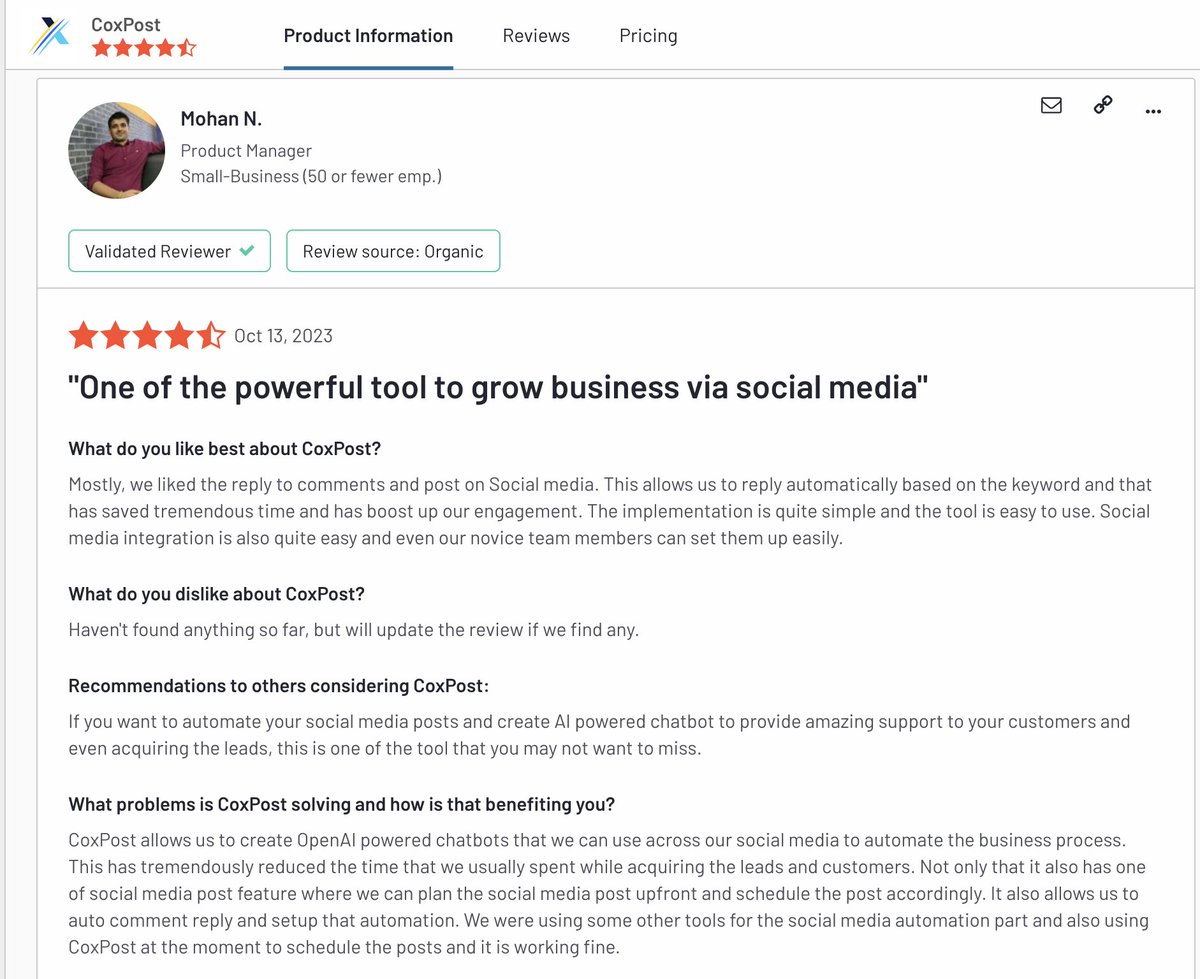 CoxPost's tweet photo. One of the powerful tool to grow business via social media https://t.co/kVssO9oeMJ via @G2dotcom
Try CoxPost https://t.co/qqGYMbg8yD a #buffer #manychat #chatfuel #pubbler alternative AI-powered Social Media Chatbot, Post-scheduling & Marketing Platform
#socialmediamarketing https://t.co/1RiqjLG4nc