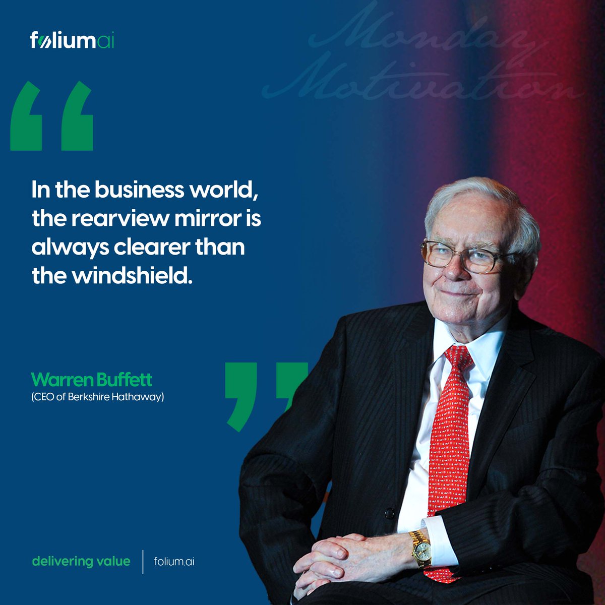 Warren Buffett's Advice: Look back to leap forward in the business world.

Stay Motivated!

#foliumai #mondaymotivation #businesswisdom #techindustry #warrenbuffett #strategicinsight #businessstrategy