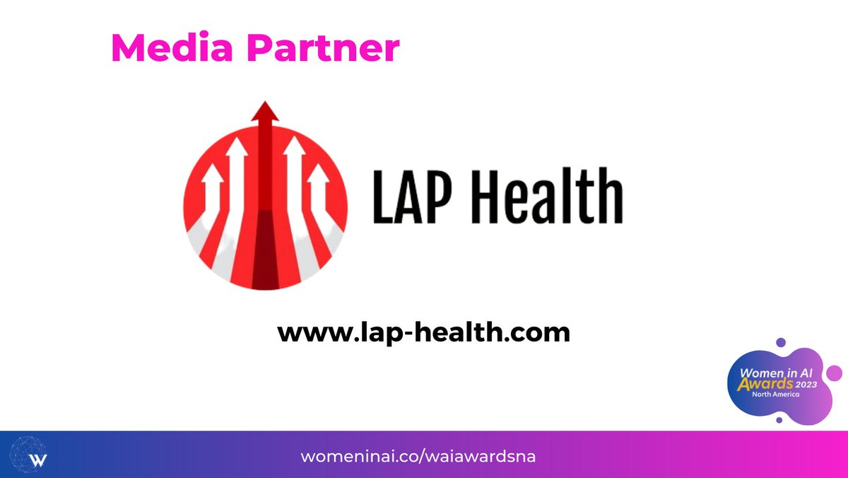 📢Presenting Lap Health, a dynamic consultancy and implementation partner, specializing in Digital Marketing Strategy and Social Media Management, as the 𝐌𝐞𝐝𝐢𝐚 𝐏𝐚𝐫𝐭𝐧𝐞𝐫 for <a href="/WAIAwardsNA/">Women in AI Awards NA</a> 2023.  
Learn more: lap-health.com
bit.ly/WaiAwardsNA23
<a href="/BigDataAITO/">Big Data and AI Toronto</a>