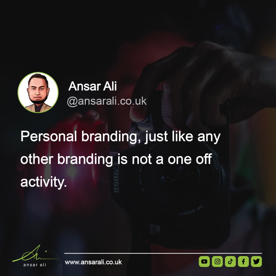 Personal branding, just like any other branding is not a one off activity. 

It is a continuous process. It has to progress every once in a while through the use of social media, content marketing and public speaking.

What do you do to develop your personal brand?
