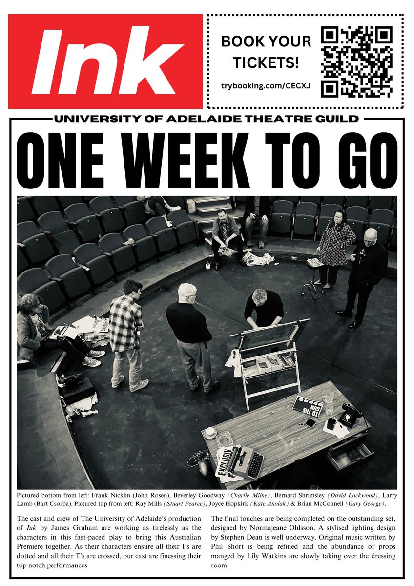 "It's a hit!"

INK is getting rave reviews &amp; standing ovations. With just 4 shows left, don't miss your chance to see this Aussie premiere. 19-22 Oct.
Tix from trybooking.com/cecxj or at the door.

#ink #murdoch #rupert #lamb #news #media #adelaide #london #fleetstreet #page3