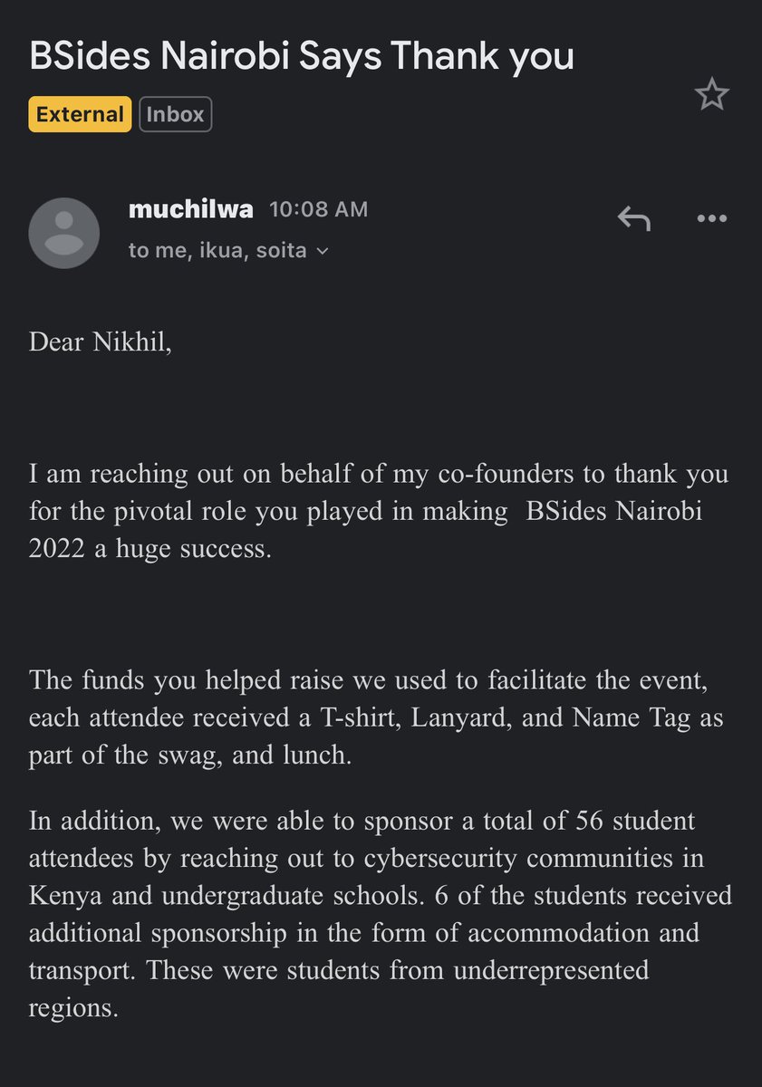 Happy to see this @BSidesNairobi ❤️

#support #community @SecurityBSides @jack_daniel