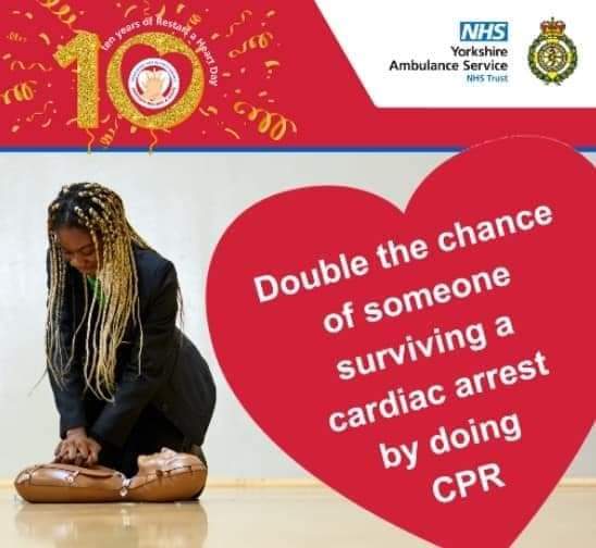 Today I will be at 3 schools in West Yorkshire, helping teach the vital skill of CPR on behalf of @YorksAmbulance as part of our 10th #RestartAHeart day❤️