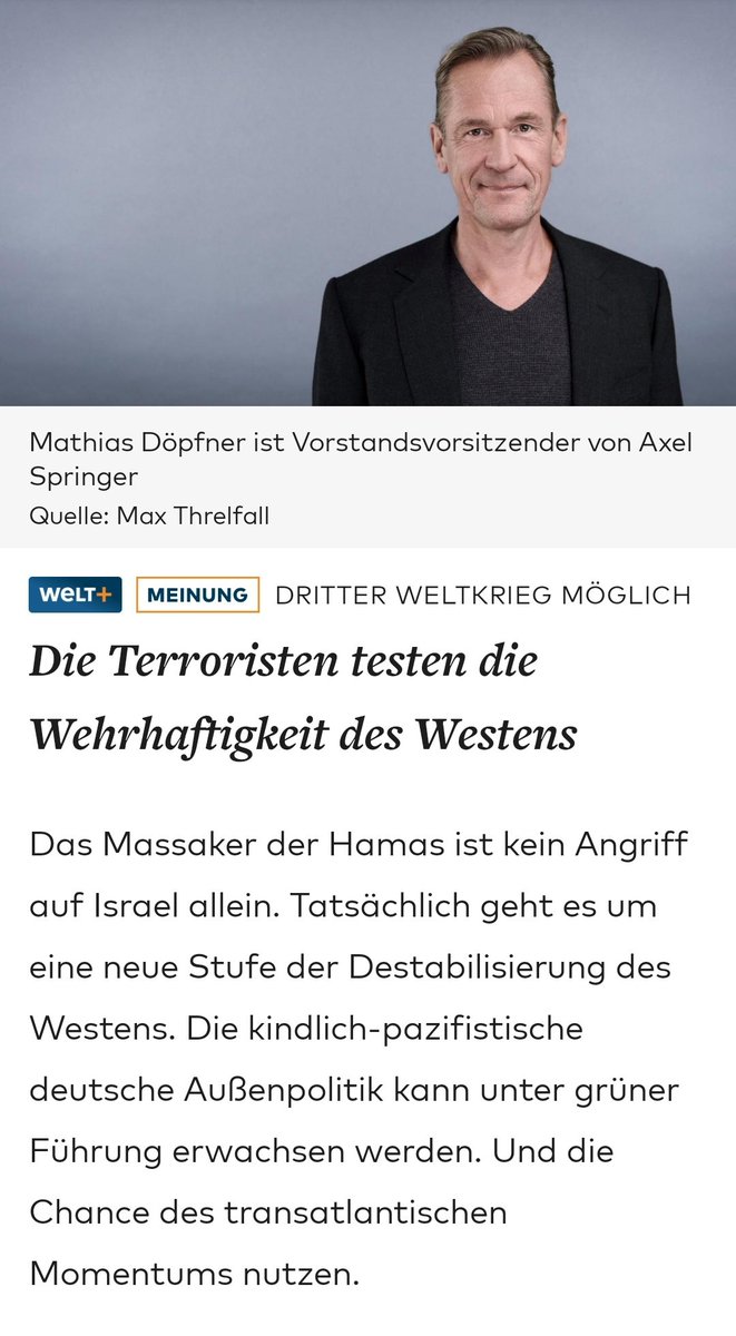 Dass @MikeBenzCyber recht hat, sieht man auch daran, dass Transatlantiker Mathias Döpfner Annalenchen zur Retterin des Westens hochstilisiert und behauptet, die deutsche Außenpolitik könne 'unter grüner Führung' erwachsen werden. Unfassbar.