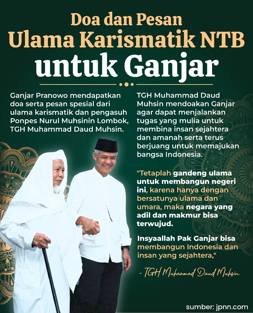 Darmawan_bs's tweet photo. Ganjar Pranowo dapat Doa dari Ulama Karismatik NTB, Ada Pesan kebangsaan.

Baca Selengkapnya :
https://t.co/wnlPYCaGHC

#TuankuRakyat
#LanjutGan
#GanjarMediaCenter
#GPForRI1 https://t.co/EI7pSpcH2R