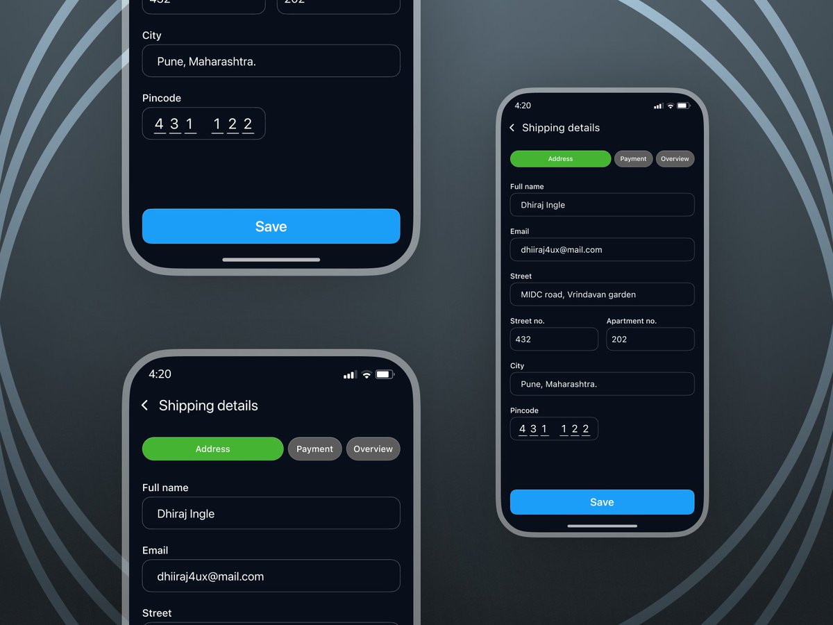 dhiraj_design's tweet image. Daily UI Challenge #42
Description
A screen having a form to put shipping details
Goals of this challenge
Design a screen with shipping details

#DailyUI #DailyUIChallenge #FourtyTwo #UIUXDesign #Dating #DatingApp #UserInterface #InteractiveDesign #DesignChallenge #UXGoals