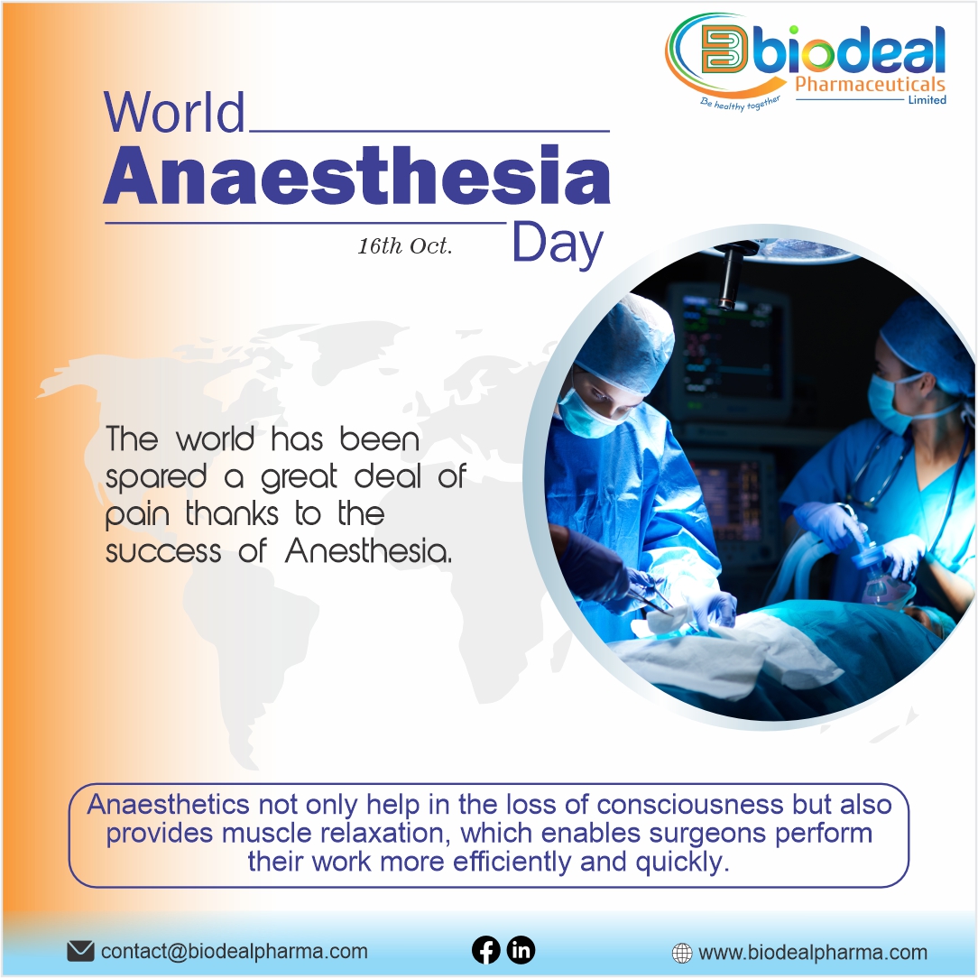 Let us take a moment to realize how important this day is in the history of medicine, where the power of pain relief meets the magic of medical science! #worldanesthesiaday #painfreelife #anaesthesia #anaesthesialife #behealthytogether #biodealpharma #pharmaceuticalmanufacturing