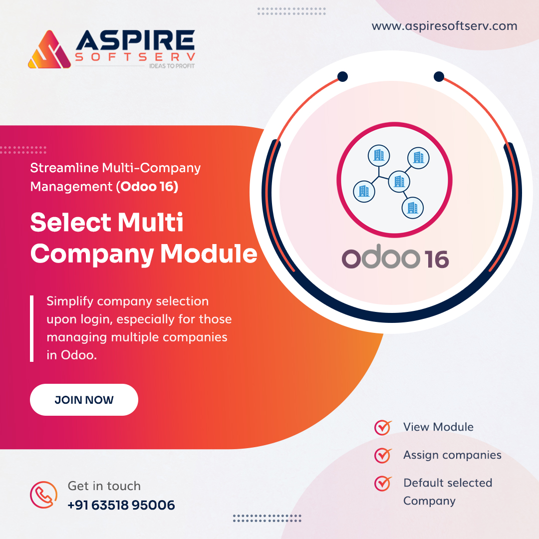 🌐 Juggling with multiple companies? 

Our Select Multi-Company module eases the process by automating company selection on login. No more remembering – just seamless working!
Explore now:apps.odoo.com/apps/modules/1…

#CompanyManagement #SelectMultiCompany #AspireSoftServ