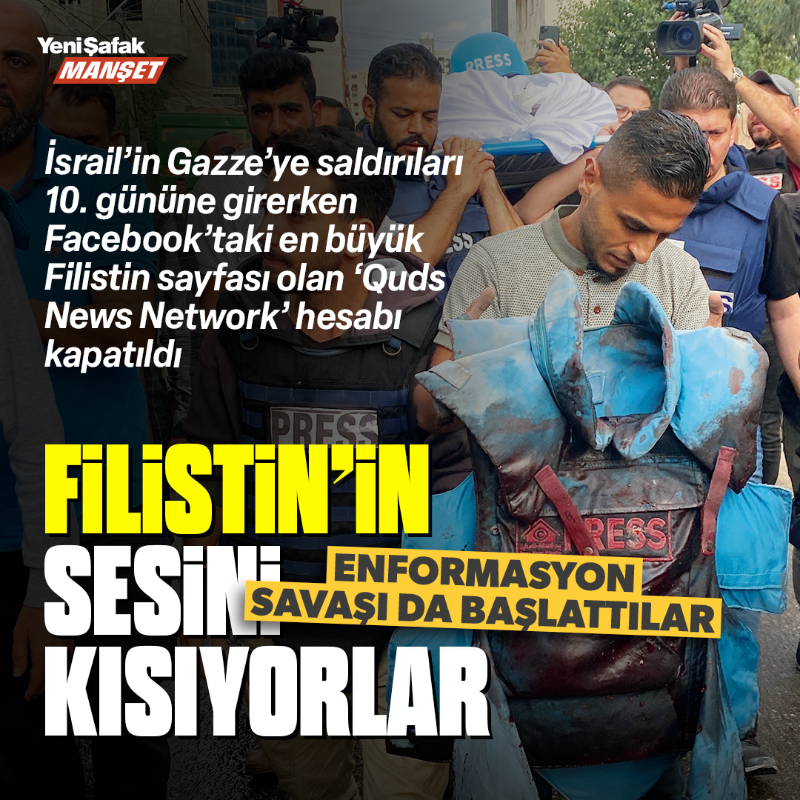 yenisafak's tweet photo. Filistinlilerin sesini kısmak için uluslararası kampanya başladı.

��� Facebook’taki en büyük Filistin sayfası olan "Quds News Network" hesabı kapatıldı.

▪ Gazze’den yayın yapan El-Aksa televizyonunun Eutelsal üzerindeki yayını da Fransa’nın baskısı üzerine durduruldu.