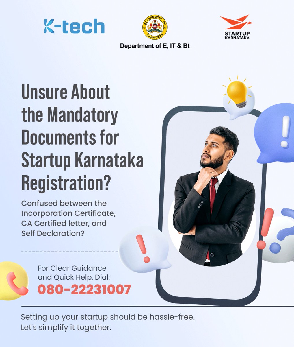 Confused about Startup Karnataka's mandatory documentation? Our dedicated hotline is here to guide:📞 +080-22231007 Experts ready to guide you through every step. Let our team help you simplify your startup registration process. #Startup #ITBT #Government #Hotline #Grievance