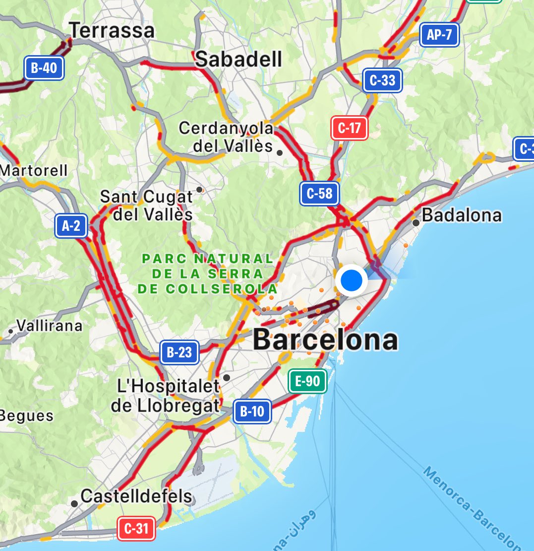 Per saber si plou a Barcelona és molt més útil mirar el mapa de l’estat del trànsit que no pas el radar de pluja.