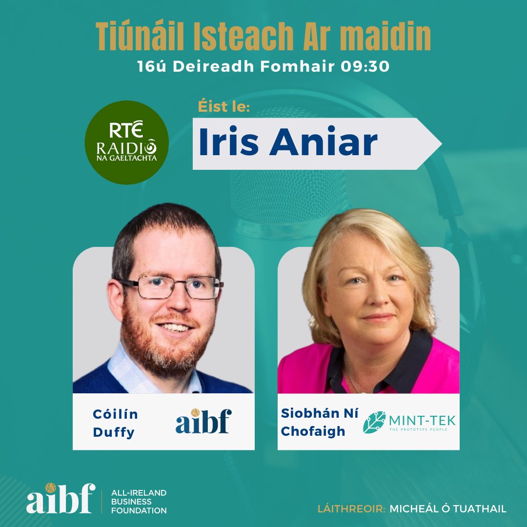 aibfallstars's tweet image. 📻Éist le RTÉ RnaG ar maidin (Dé Luain) ag 9:30rn agus ár Business All-Star iontach Siobhán Ní Chofaigh; agus Oifigeach Cumarsáide agus Margaíochta AIBF Cóilín Duffy; faoi agallamh ar ‘Iris Aniar’ le Mícheál Ó Tuathail.

#AIBF #Raidió #Gaeilge #Fiontraí #BusinessAllStars