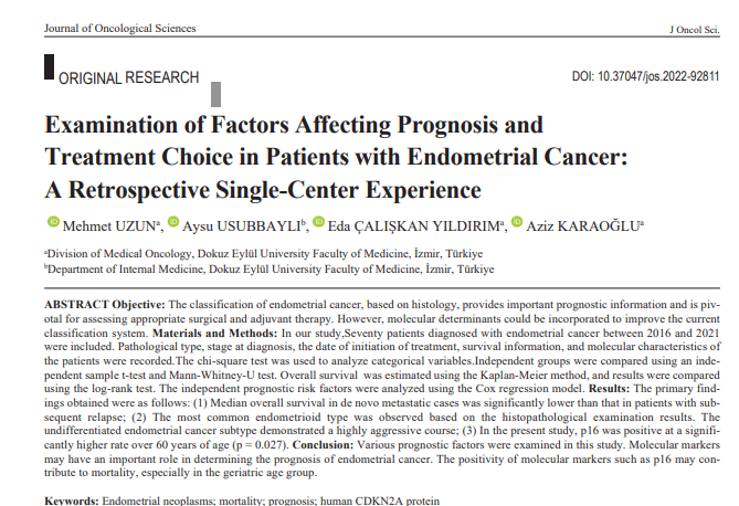 OfOncological's tweet photo. 📢ARTICLE IN PRESS

Examination of Factors Affecting Prognosis and Treatment Choice in Patients with Endometrial Cancer: A Retrospective Single-Center Experience

https://t.co/gCvVpZAfv5 https://t.co/D5wlJtm5W4