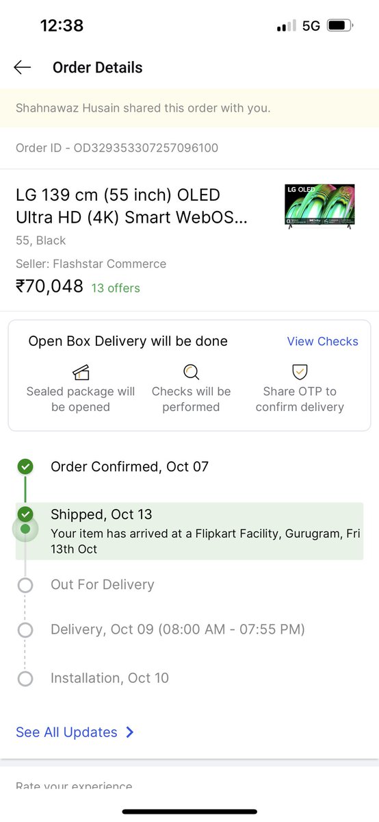kapilth98903310's tweet photo. Hey @Flipkart, I need your urgent attention! 
I placed an order for an LG TV on October 7th, with the promise of delivery by October 9th. It's been 10 days now, and there's still no sign of my TV. https://t.co/pCVRkKRGv8