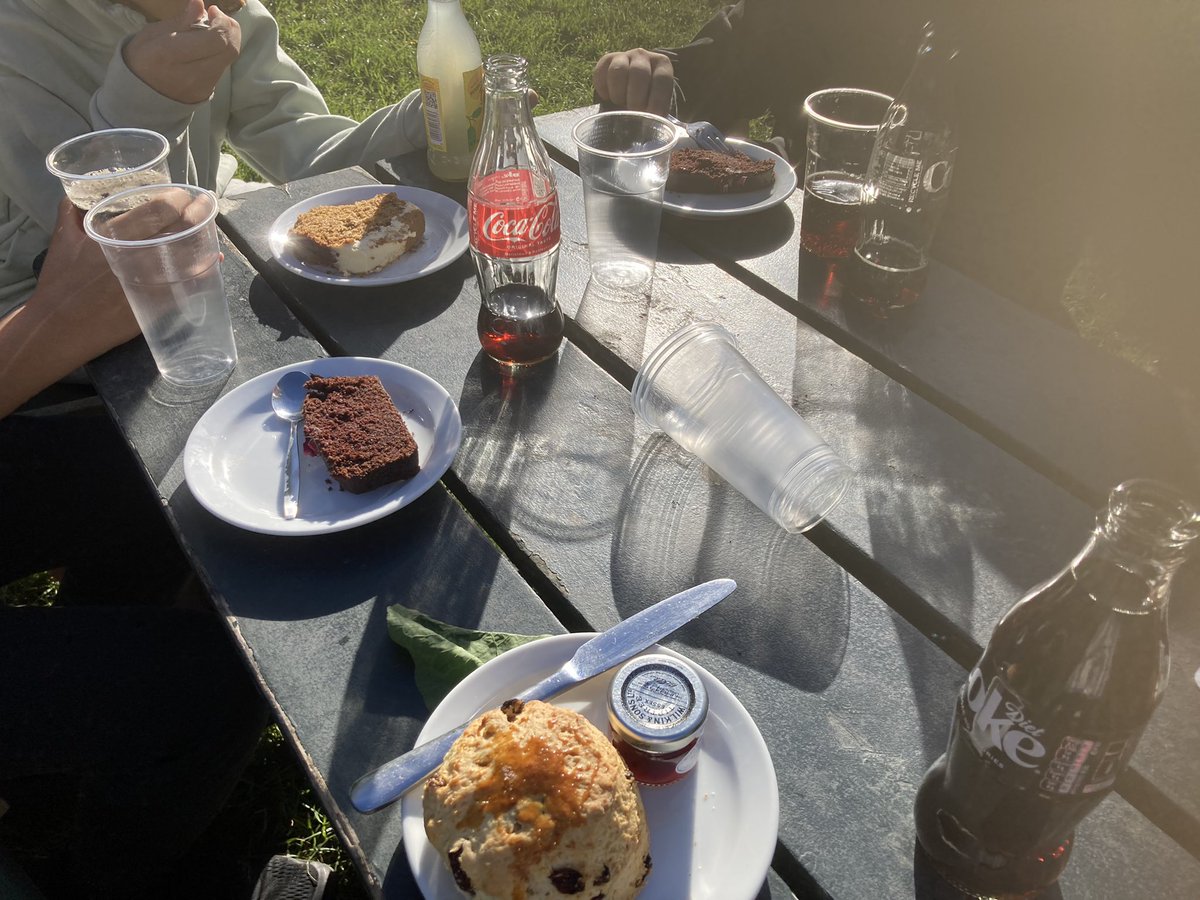 Lovely walk in the sunshine through Granchester meadows then refuelling at the orchards