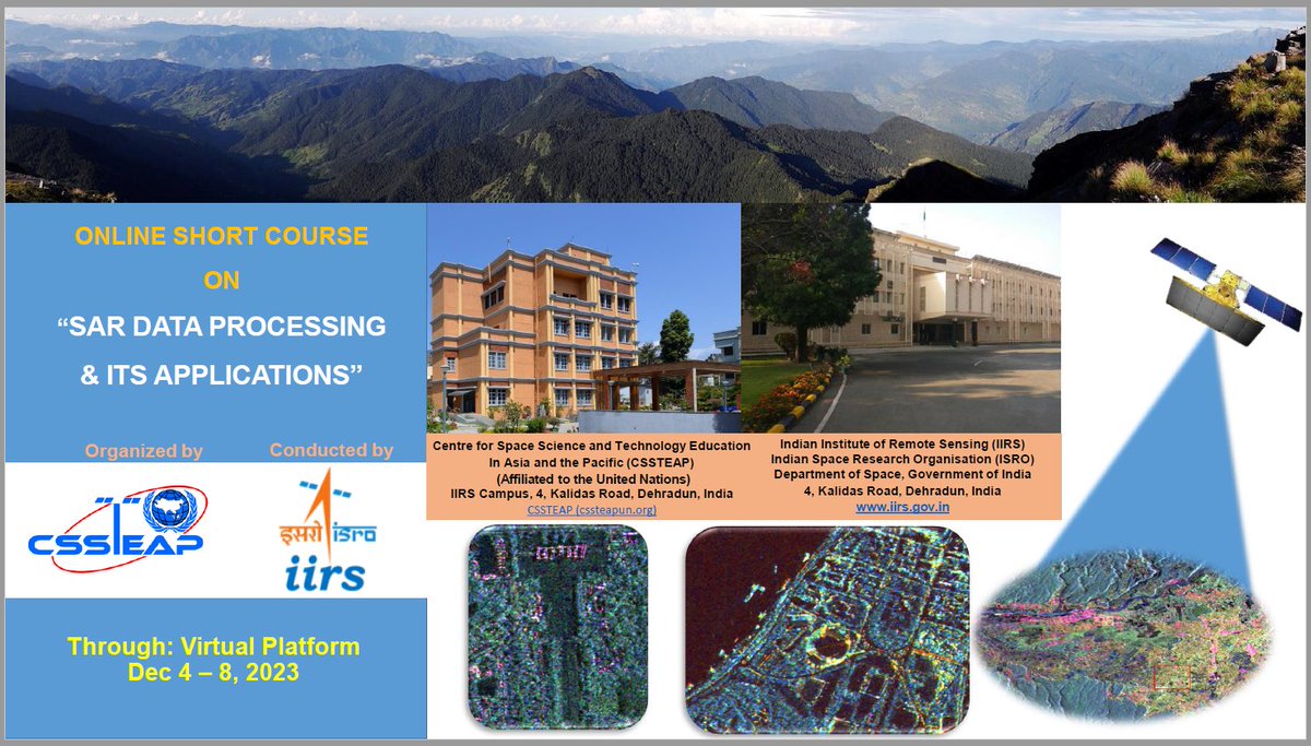 EOTECDevNet's tweet photo. 🌏 Upcoming SAR Data Processing Course by CSSTEAP & IIRS
📚 A week-long course designed for researchers, professionals, and academicians.
📅 Last Date to Apply: Nov 1, 2023
🔗 More information at https://t.co/gv6bIMaWeZ
#RemoteSensing #SARData #CapaciyBuilding https://t.co/EtIek1Y6ck