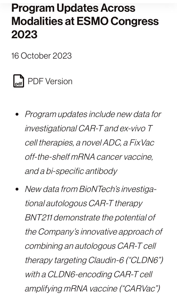 ⁦#ESMO2023: Claudin 6 (CLDN6) Late-Breaker for BioNTech BNT211 cell therapy. At ASCO2023, we learned of a response in “other” cancer outside of ovarian and testicular. Will BNT211 be the first CLDN6 asset to establish PoC in 3 tumor types?