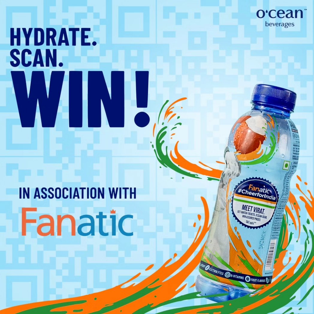 OceanBeverages's tweet photo. Ocean and Fanatic have come together to #CheerForIndia! 🎉Grab the Special Edition Lively Lychee flavour in association with @the_official_fanatic 🏏 Order now to Hydrate. Scan and Win a chance to meet Virat Kohli or some exciting O'cean rewards!

#Oceanbeverages #ScanHydrateWin https://t.co/ngKchYne1f