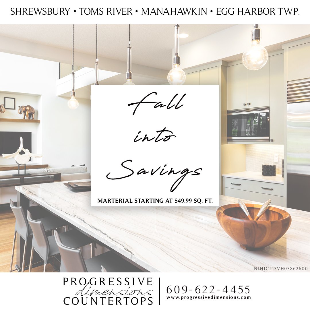 ProgressiveDim's tweet photo. The time is NOW to upgrade your #countertops! 😀 Come on by to any of our 4 NJ Locations &amp; FALL INTO SAVINGS today! 😎  Learn more at: https://t.co/LroXYpAjjq ✔️ https://t.co/XY7Ba6RMMz